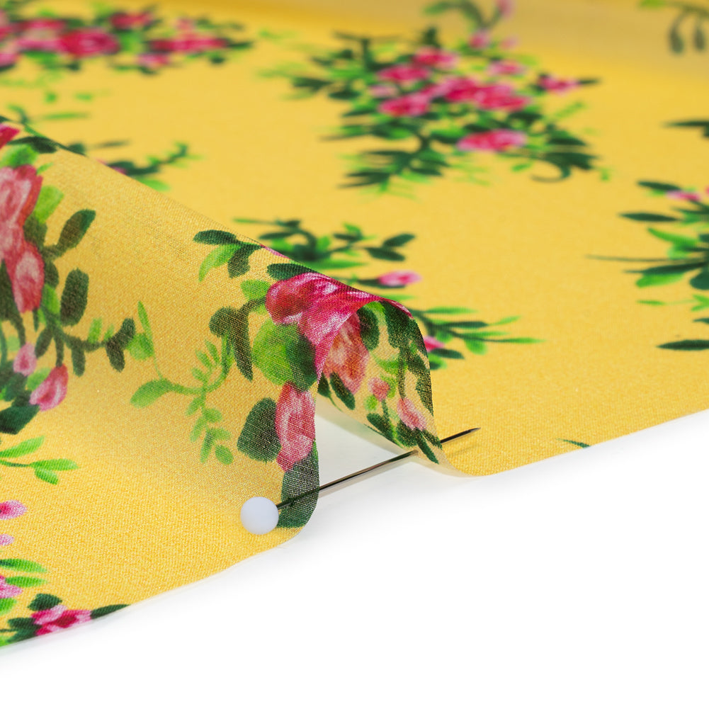 Silk Chiffon Print Made in Italy - Sunny Yellow, Green and Pink Flower Bunches - Deadstock - Full Silk Chiffon Print Made in Italy - Sunny Yellow, Green and Pink Flower Bunches - Deadstock - Full