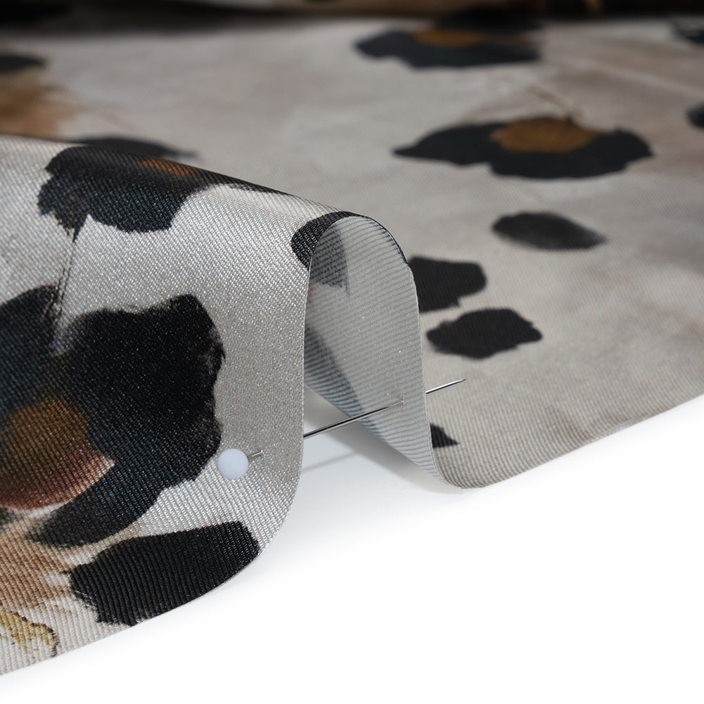Silk Twill Print Made in Italy - Brown, Beige and Gray Painted Animal Spots - Deadstock Full Silk Twill Print Made in Italy - Brown, Beige and Gray Painted Animal Spots - Deadstock Full