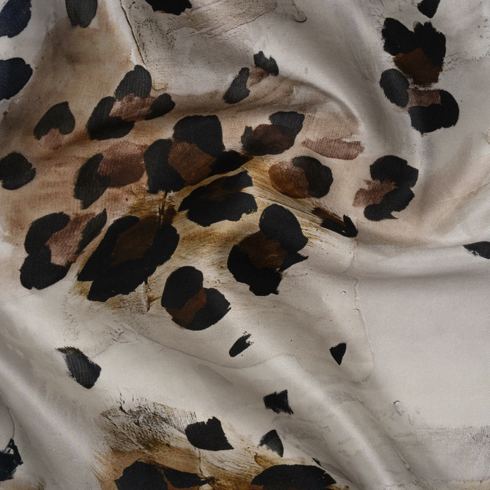 Silk Twill Print Made in Italy - Brown, Beige and Gray Painted Animal Spots - Deadstock Drape Silk Twill Print Made in Italy - Brown, Beige and Gray Painted Animal Spots - Deadstock Drape