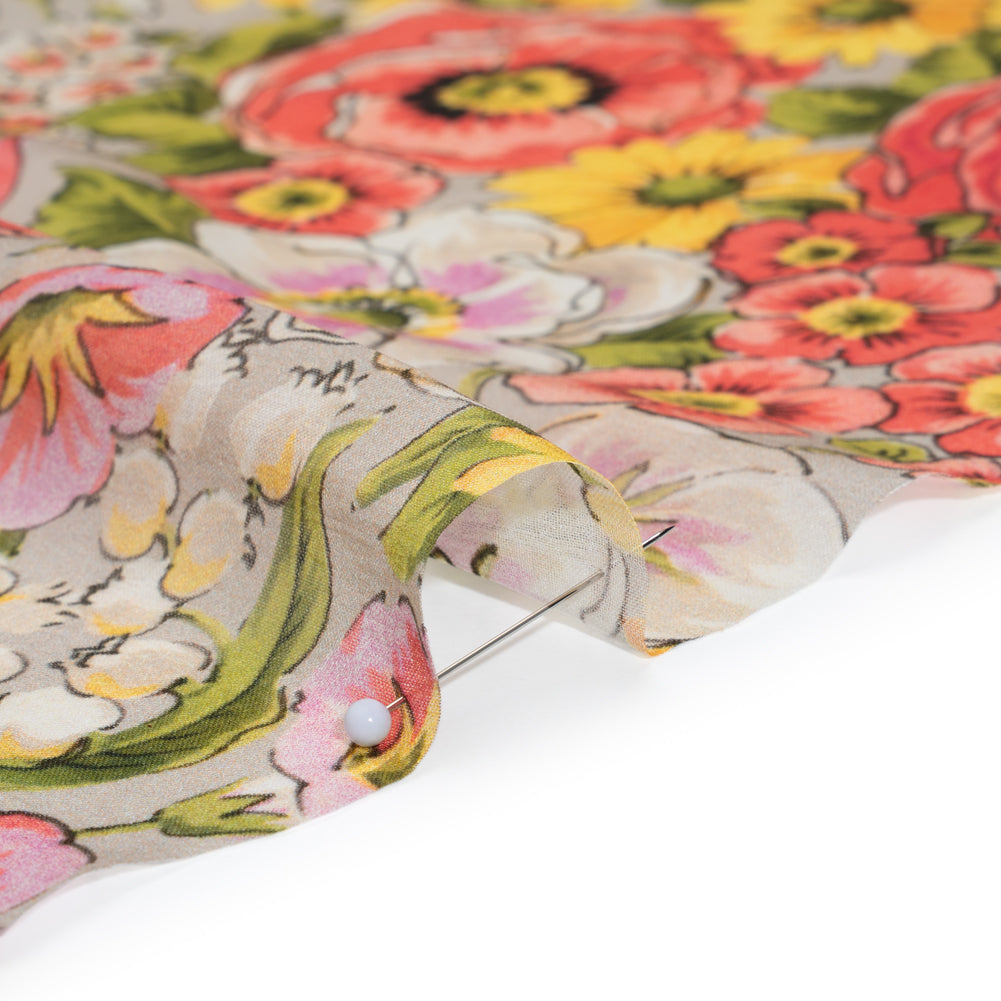 Silk Chiffon Print Made in Italy - Pink, Yellow and Green Flower Garden - Deadstock - Full - Image 4 of 5 Silk Chiffon Print Made in Italy - Pink, Yellow and Green Flower Garden - Deadstock - Full - Image 4 of 5
