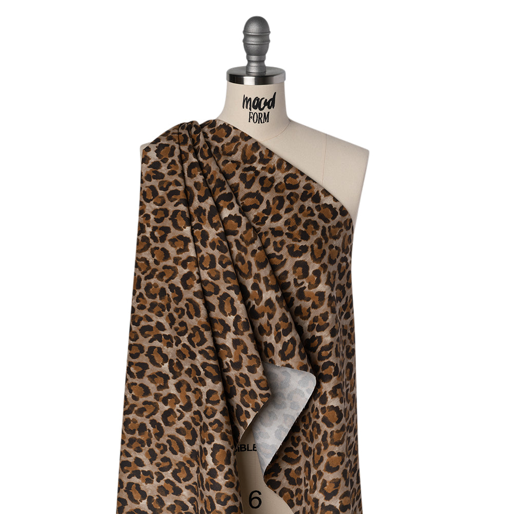 Stretch Brushed Cotton Twill Print Made in Italy - Greige, Tan and Dark Brown Cheetah Spots - Deadstock - Drape Stretch Brushed Cotton Twill Print Made in Italy - Greige, Tan and Dark Brown Cheetah Spots - Deadstock - Drape