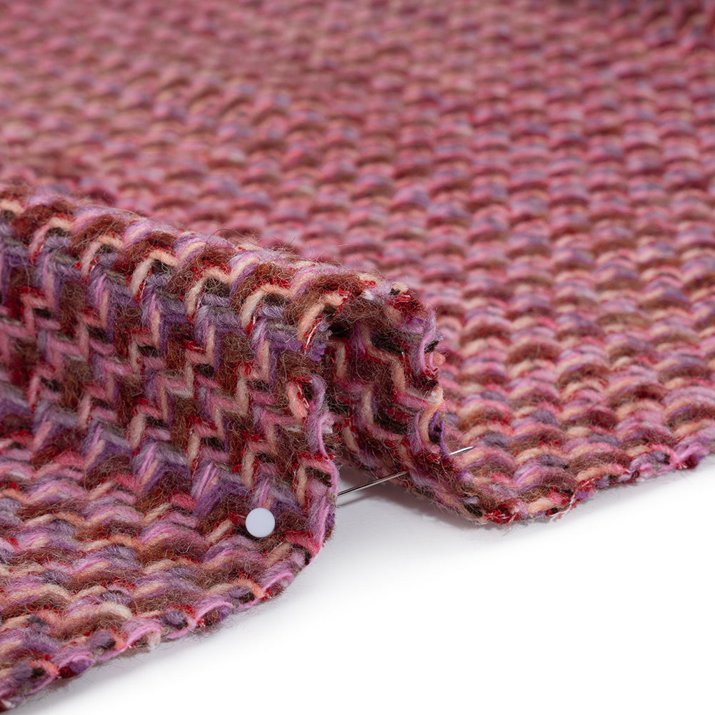 Wool Blend Tweed Twill Made in Italy - Pink, Rust Red and Purple - Detail Wool Blend Tweed Twill Made in Italy - Pink, Rust Red and Purple - Detail