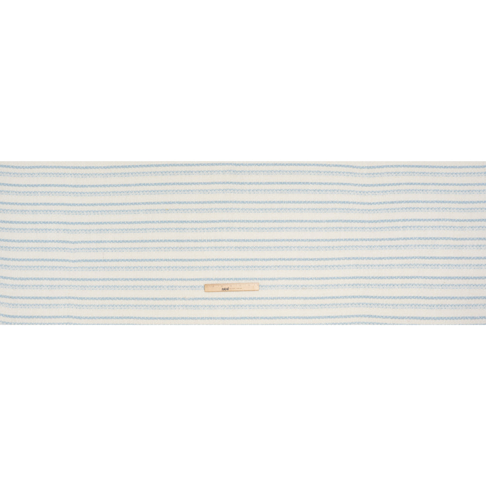 Metallic Wool Blend Loosely Woven Tweed Made in Italy - Off White, Baby Blue and Silver Stripes - Full Metallic Wool Blend Loosely Woven Tweed Made in Italy - Off White, Baby Blue and Silver Stripes - Full