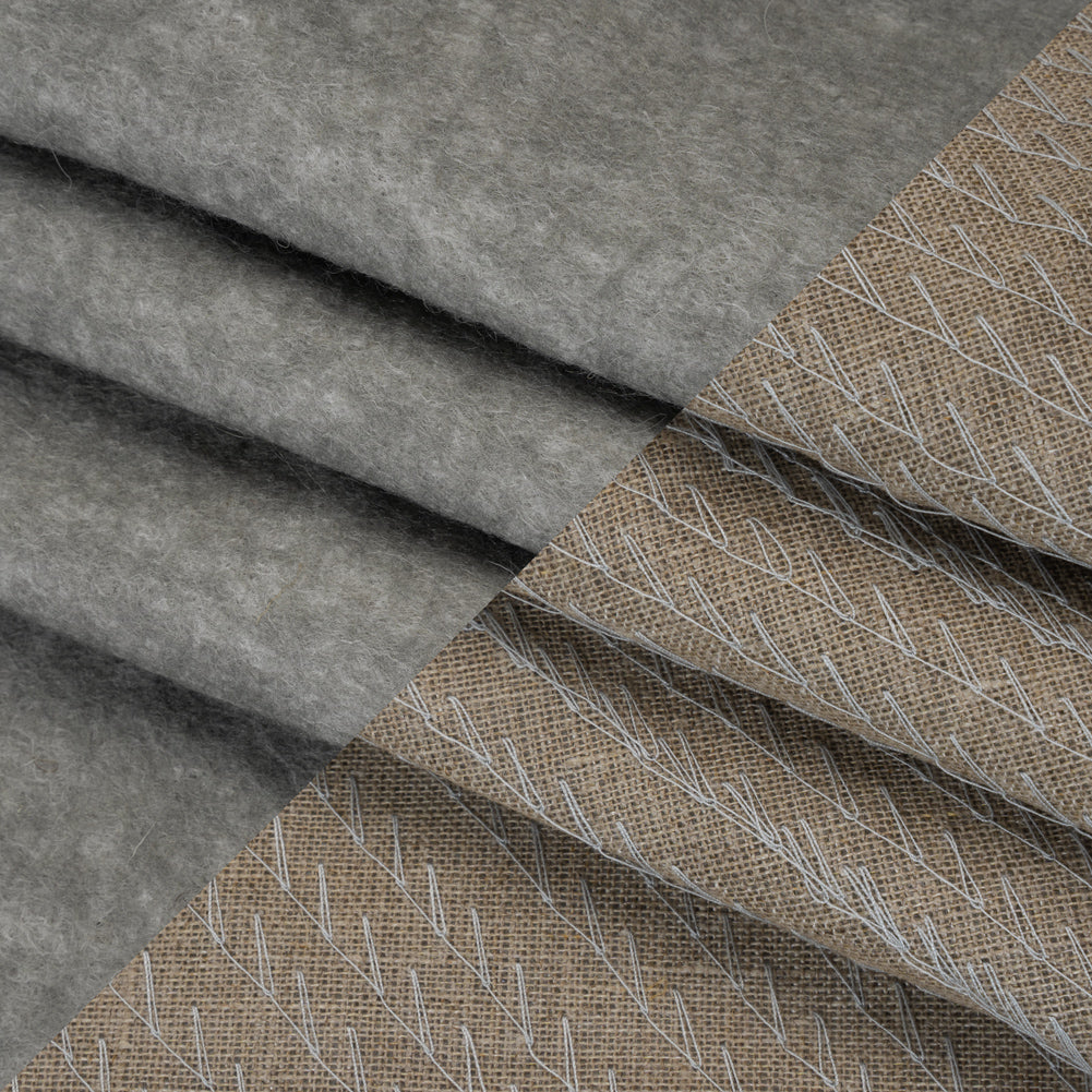 Wool Felt with Stitched Linen Burlap Backing - Heathered Gray and Oatmeal - Deadstock Folded Wool Felt with Stitched Linen Burlap Backing - Heathered Gray and Oatmeal - Deadstock Folded