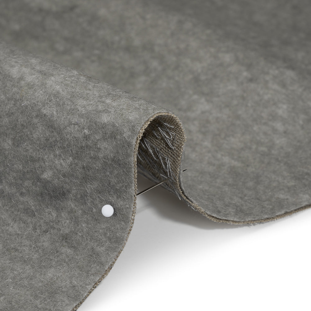 Wool Felt with Stitched Linen Burlap Backing - Heathered Gray and Oatmeal - Deadstock Detail Wool Felt with Stitched Linen Burlap Backing - Heathered Gray and Oatmeal - Deadstock Detail