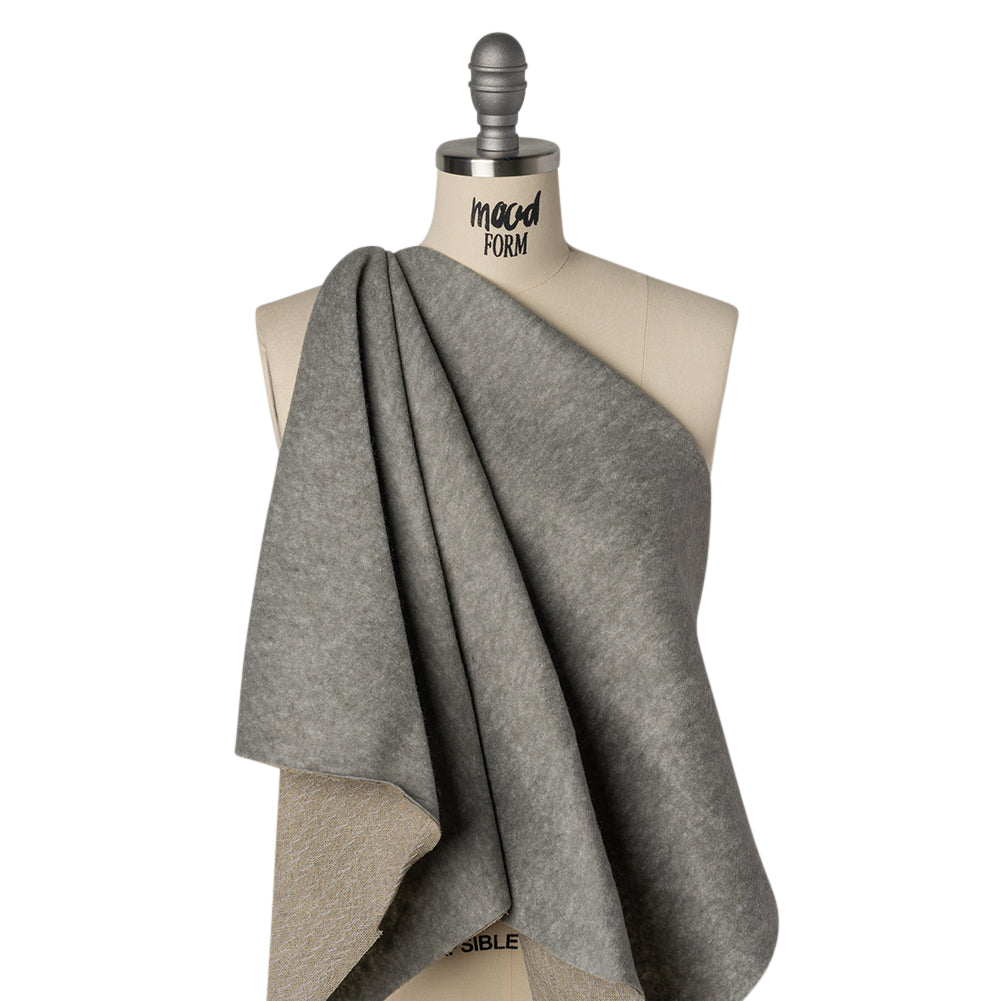 Wool Felt with Stitched Linen Burlap Backing - Heathered Gray and Oatmeal - Deadstock Drape Wool Felt with Stitched Linen Burlap Backing - Heathered Gray and Oatmeal - Deadstock Drape