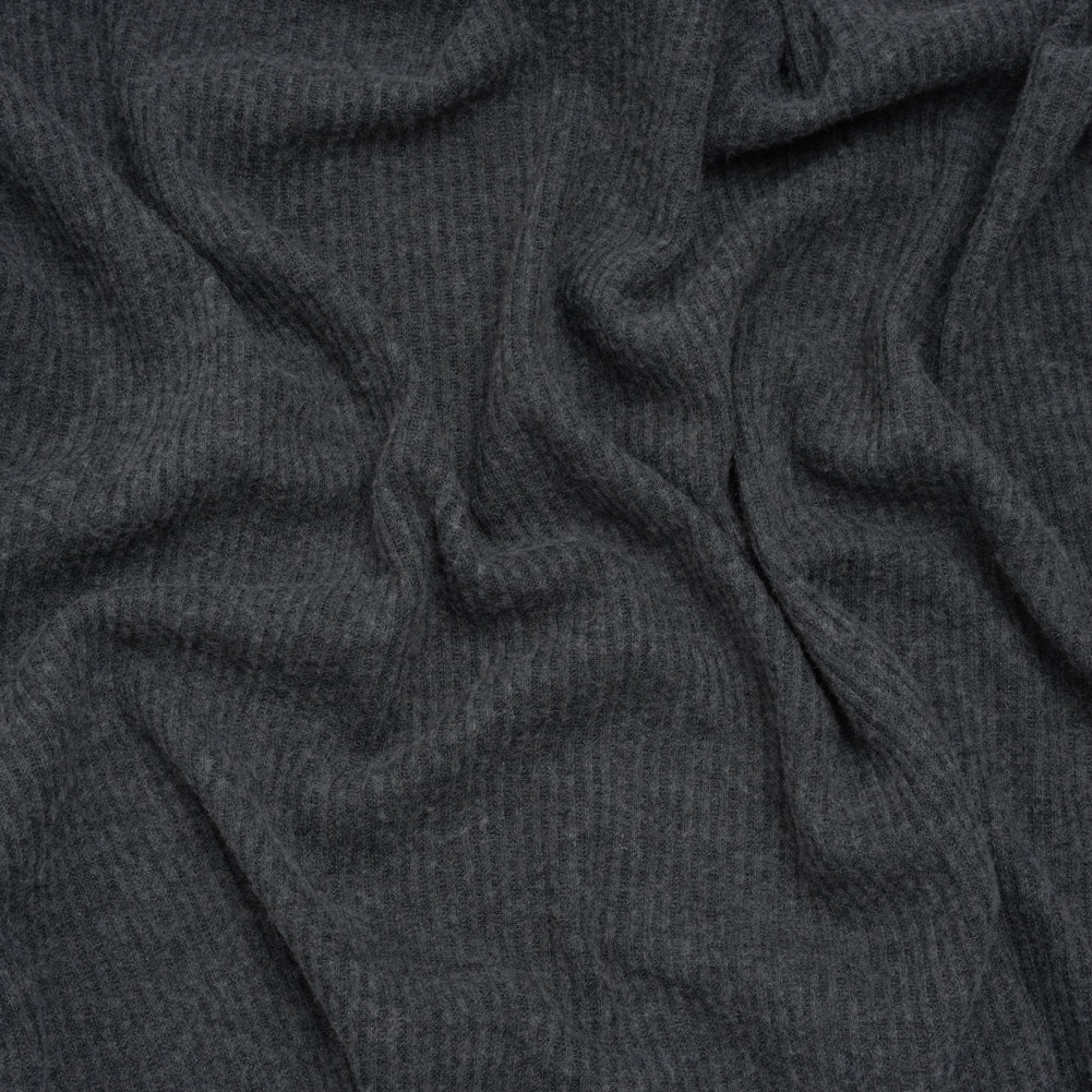 Brushed Polyester 2x2 Rib Knit - Anthracite Gray - Deadstock Brushed Polyester 2x2 Rib Knit - Anthracite Gray - Deadstock