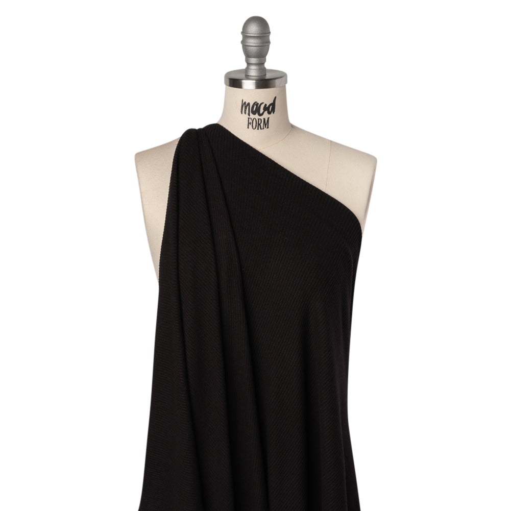 Brushed Cozy Stretch Viscose 2x2 Rib Knit - Faded Black - Deadstock Drape Brushed Cozy Stretch Viscose 2x2 Rib Knit - Faded Black - Deadstock Drape