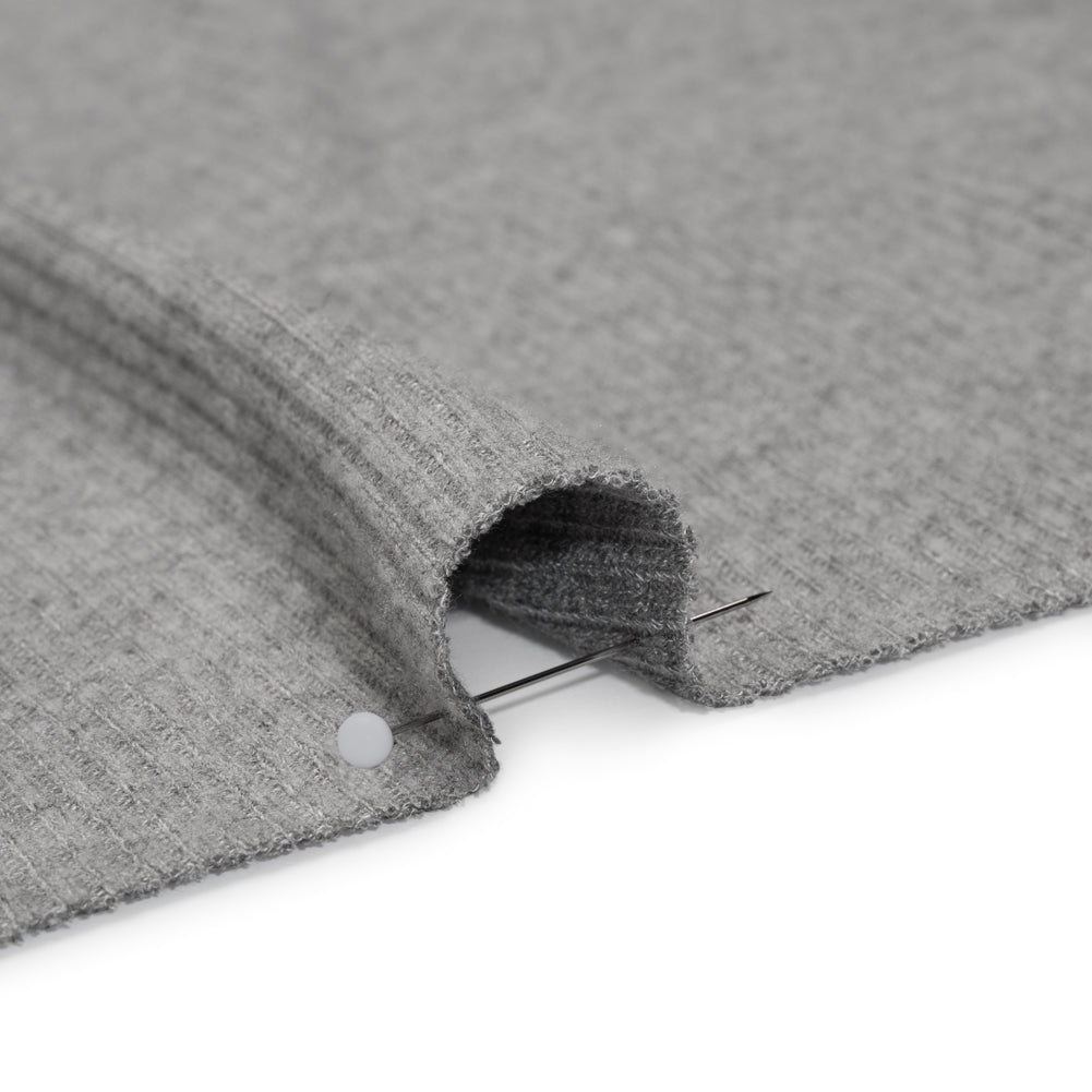 Brushed Cozy Stretch Viscose 2x2 Rib Knit - Light Gray - Deadstock Detail Brushed Cozy Stretch Viscose 2x2 Rib Knit - Light Gray - Deadstock Detail