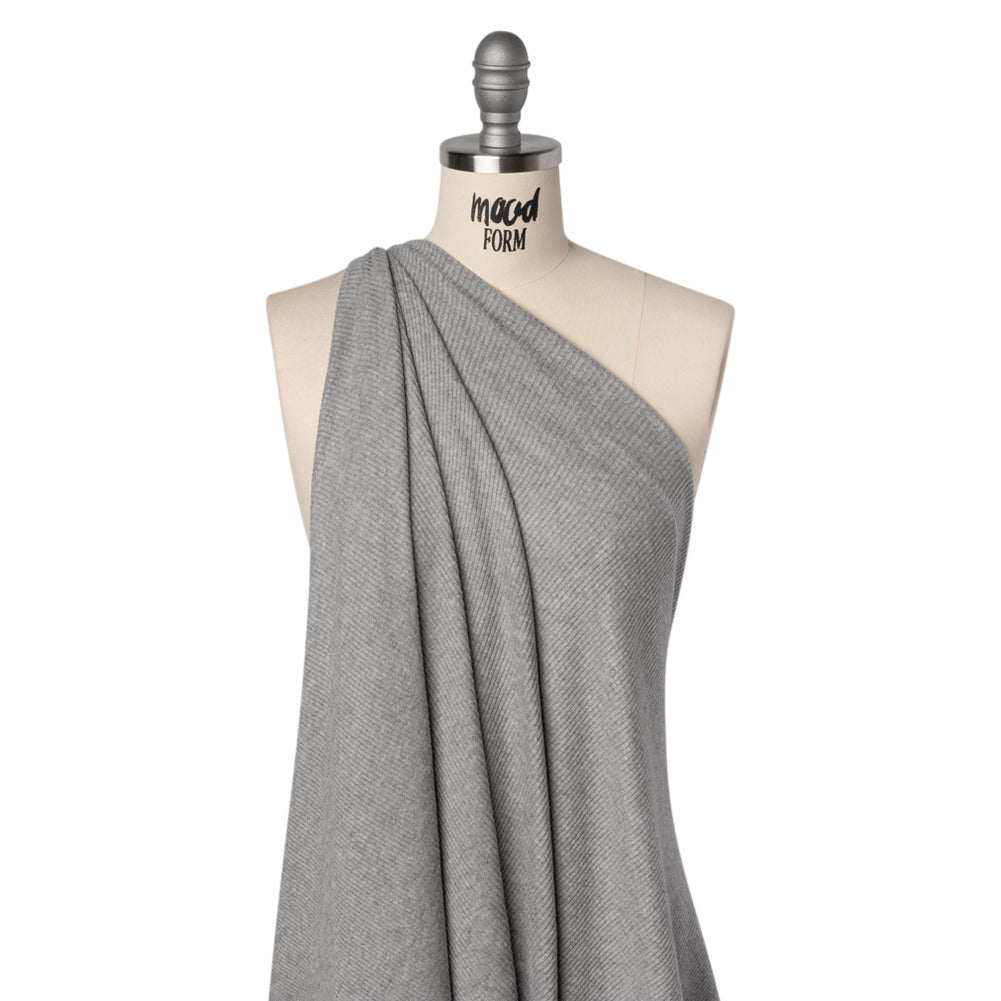 Brushed Cozy Stretch Viscose 2x2 Rib Knit - Light Gray - Deadstock Drape Brushed Cozy Stretch Viscose 2x2 Rib Knit - Light Gray - Deadstock Drape