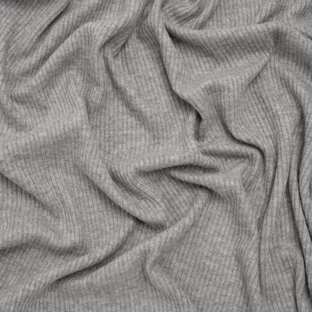 Brushed Cozy Stretch Viscose 2x2 Rib Knit - Light Gray - Deadstock Brushed Cozy Stretch Viscose 2x2 Rib Knit - Light Gray - Deadstock