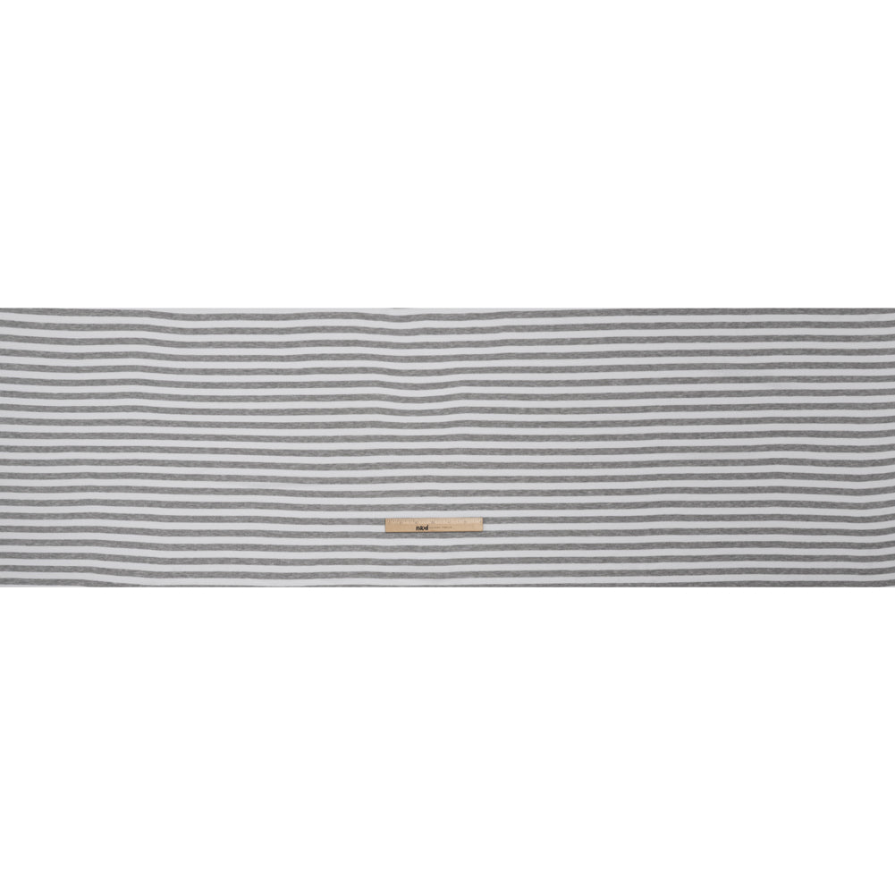 Cotton and Polyester 1x1 Rib Knit - Heathered Gray and White Stripes - Deadstock Full Cotton and Polyester 1x1 Rib Knit - Heathered Gray and White Stripes - Deadstock Full