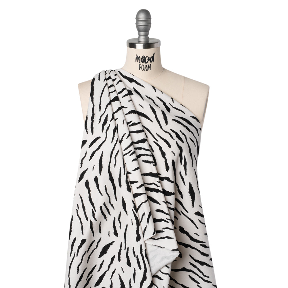 Cotton Brushed French Terry Sweatshirt Fleece - Black and White Zebra Stripes - Deadstock Drape Cotton Brushed French Terry Sweatshirt Fleece - Black and White Zebra Stripes - Deadstock Drape