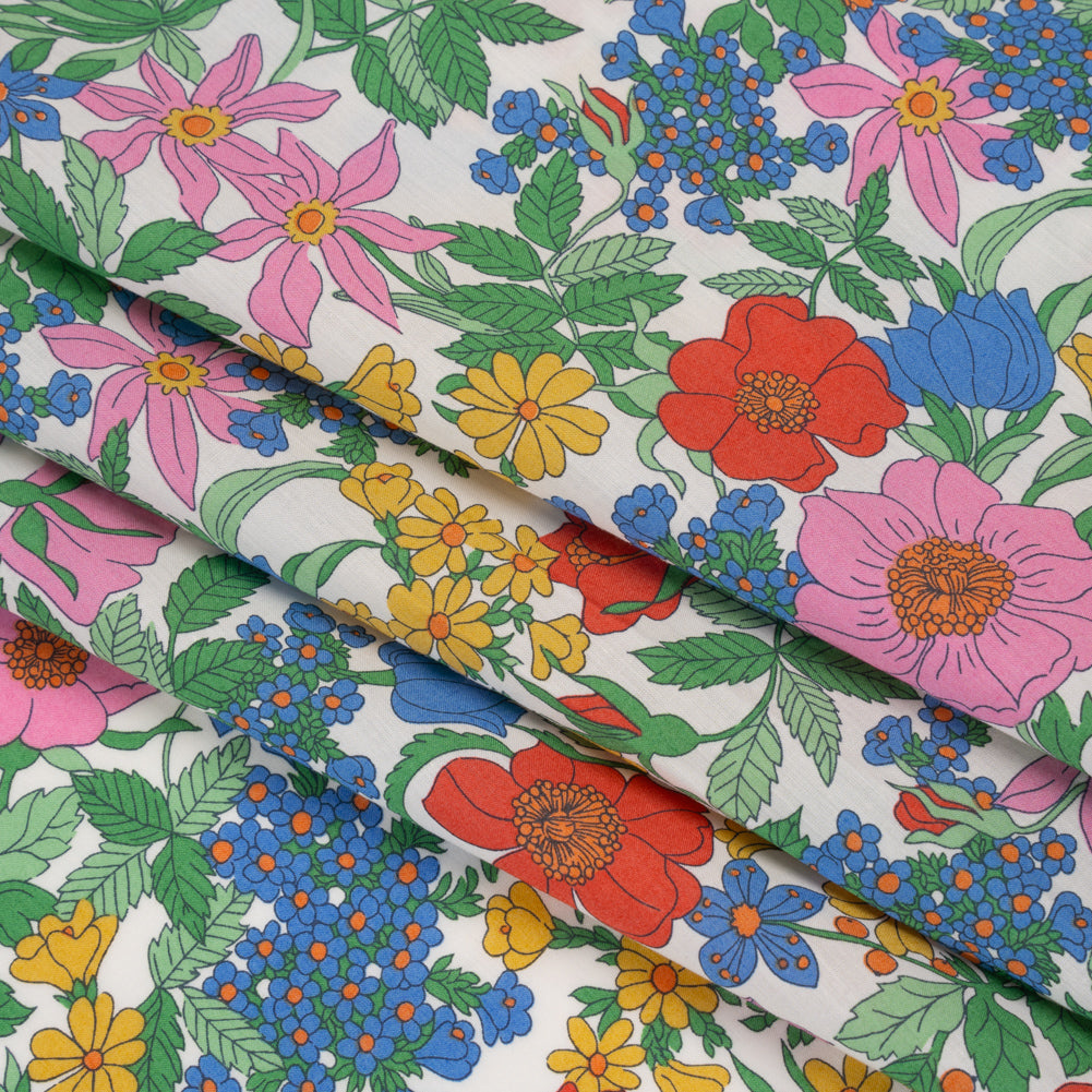Liberty Fabrics Tana Lawn® - Clarabell Multi Bright - Red, Blue and Yellow Floral Detail Liberty Fabrics Tana Lawn® - Clarabell Multi Bright - Red, Blue and Yellow Floral Detail