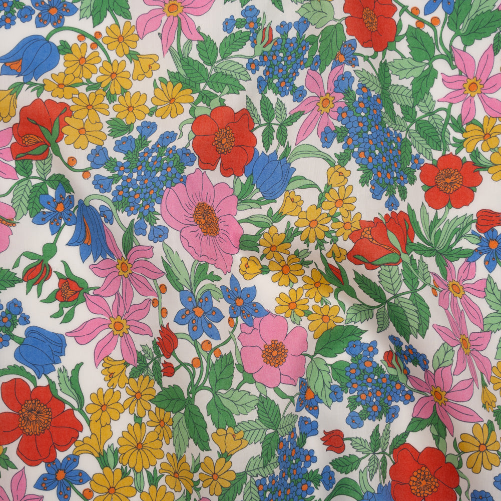 Liberty Fabrics Tana Lawn® - Clarabell Multi Bright - Red, Blue and Yellow Floral Drape Liberty Fabrics Tana Lawn® - Clarabell Multi Bright - Red, Blue and Yellow Floral Drape