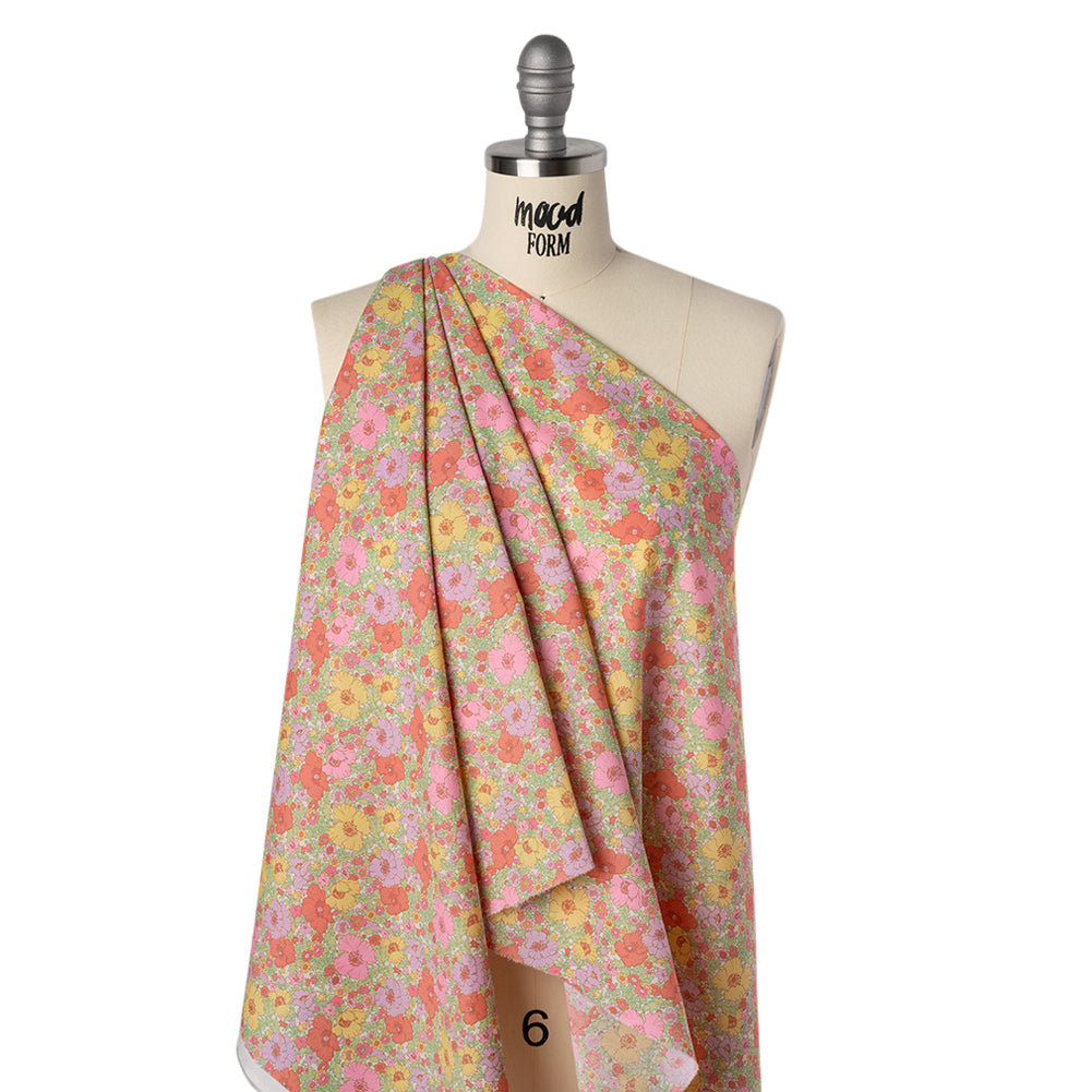 Liberty Fabrics Tana Lawn® - Meadow Song Pink, Yellow and Lime Green Flower Field - Folded Liberty Fabrics Tana Lawn® - Meadow Song Pink, Yellow and Lime Green Flower Field - Folded