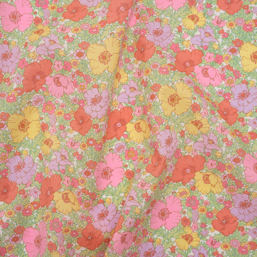 Liberty Fabrics Tana Lawn® - Meadow Song Pink, Yellow and Lime Green Flower Field - Drape Liberty Fabrics Tana Lawn® - Meadow Song Pink, Yellow and Lime Green Flower Field - Drape