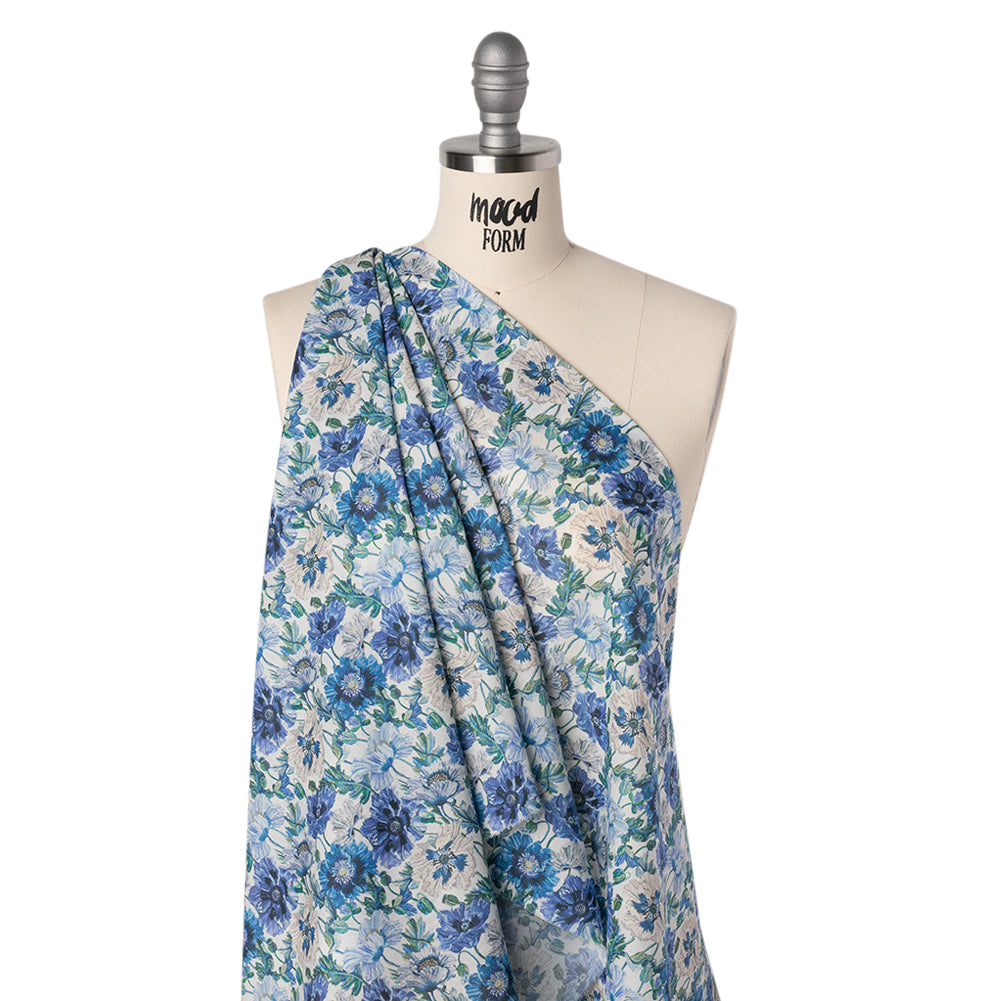 Liberty Fabrics Tana Lawn® - Poppy Amelie Blue - Sky, Cobalt Blue and Green Poppy Flower Field Folded Liberty Fabrics Tana Lawn® - Poppy Amelie Blue - Sky, Cobalt Blue and Green Poppy Flower Field Folded