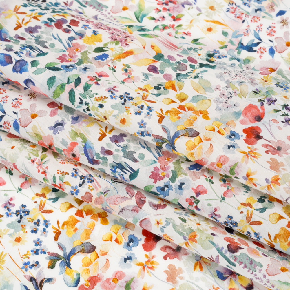 Liberty Fabrics Tana Lawn® - Felda Multi Bright - Red, Blue and Yellow Watercolor Flowers - Detail Liberty Fabrics Tana Lawn® - Felda Multi Bright - Red, Blue and Yellow Watercolor Flowers - Detail