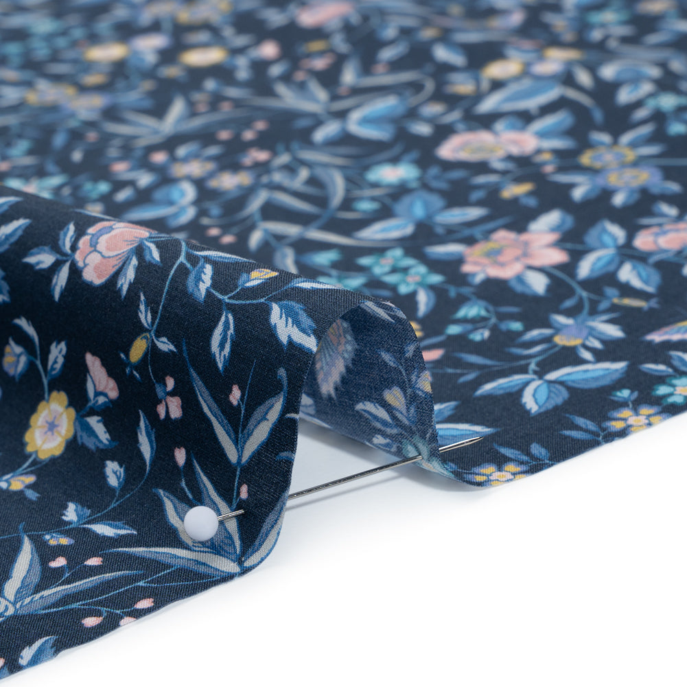 Liberty Fabrics Tana Lawn® - Tapestry Dark Blue - Navy, Sky Blue and Light Yellow Floral and Butterflies Full Liberty Fabrics Tana Lawn® - Tapestry Dark Blue - Navy, Sky Blue and Light Yellow Floral and Butterflies Full