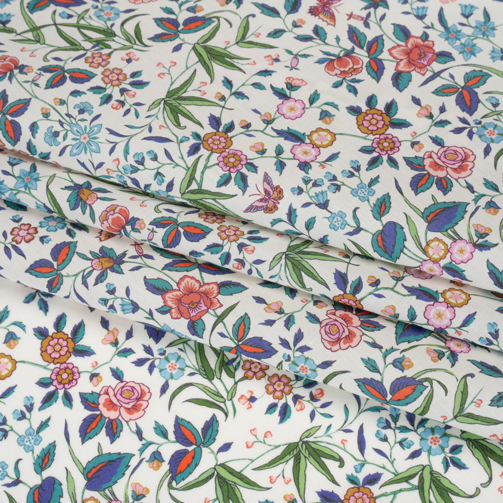 Liberty Fabrics Tana Lawn® - Tapestry Multi Bright - Pink, Green and Blue Floral and Butterflies - Detail Liberty Fabrics Tana Lawn® - Tapestry Multi Bright - Pink, Green and Blue Floral and Butterflies - Detail