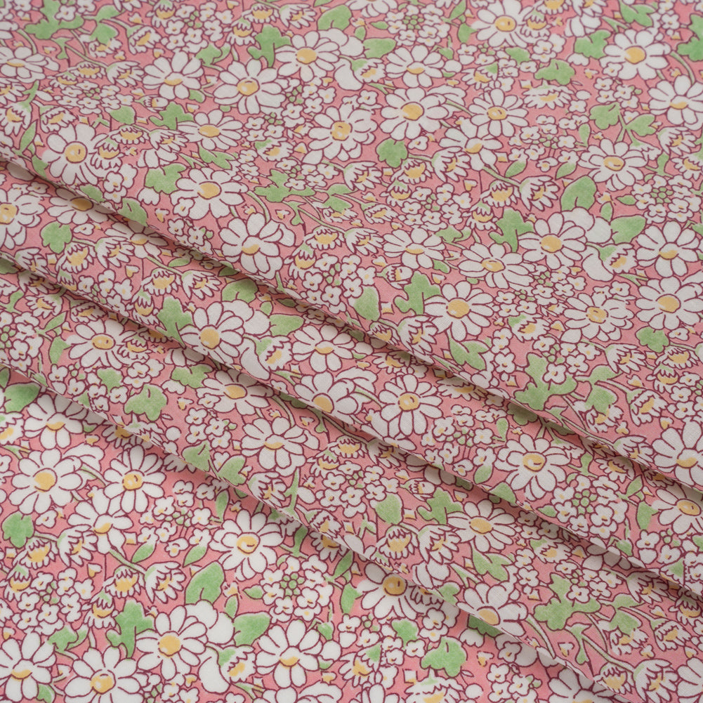 Liberty Fabrics Tana Lawn® - Alice W Pink - Baby Pink, Green and White Daisy Flowers Detail Liberty Fabrics Tana Lawn® - Alice W Pink - Baby Pink, Green and White Daisy Flowers Detail