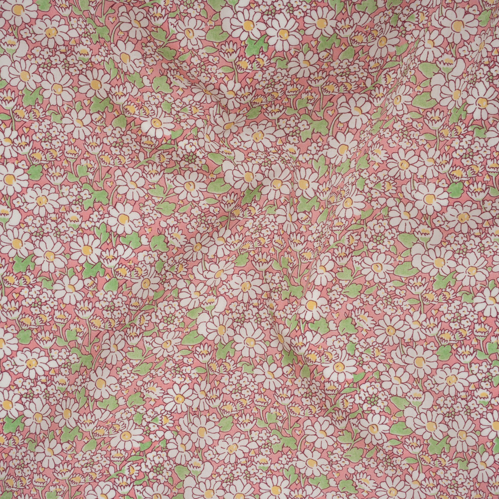 Liberty Fabrics Tana Lawn® - Alice W Pink - Baby Pink, Green and White Daisy Flowers Drape Liberty Fabrics Tana Lawn® - Alice W Pink - Baby Pink, Green and White Daisy Flowers Drape