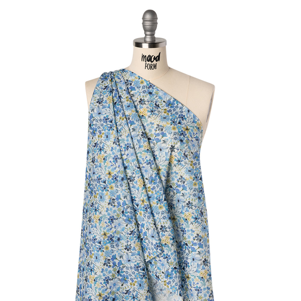 Liberty Fabrics Tana Lawn® - Dreams of Summer Blue - Light Blue and Pale Yellow Watercolor Floral - Folded Liberty Fabrics Tana Lawn® - Dreams of Summer Blue - Light Blue and Pale Yellow Watercolor Floral - Folded