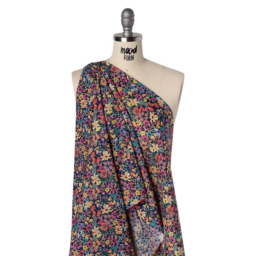 Liberty Fabrics Tana Lawn® - Dreams of Summer Dark Blue - Navy, Pink and Yellow Watercolor Floral - Folded Liberty Fabrics Tana Lawn® - Dreams of Summer Dark Blue - Navy, Pink and Yellow Watercolor Floral - Folded