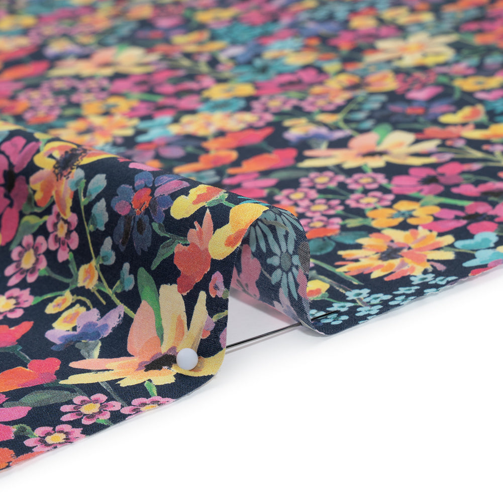 Liberty Fabrics Tana Lawn® - Dreams of Summer Dark Blue - Navy, Pink and Yellow Watercolor Floral - Full Liberty Fabrics Tana Lawn® - Dreams of Summer Dark Blue - Navy, Pink and Yellow Watercolor Floral - Full