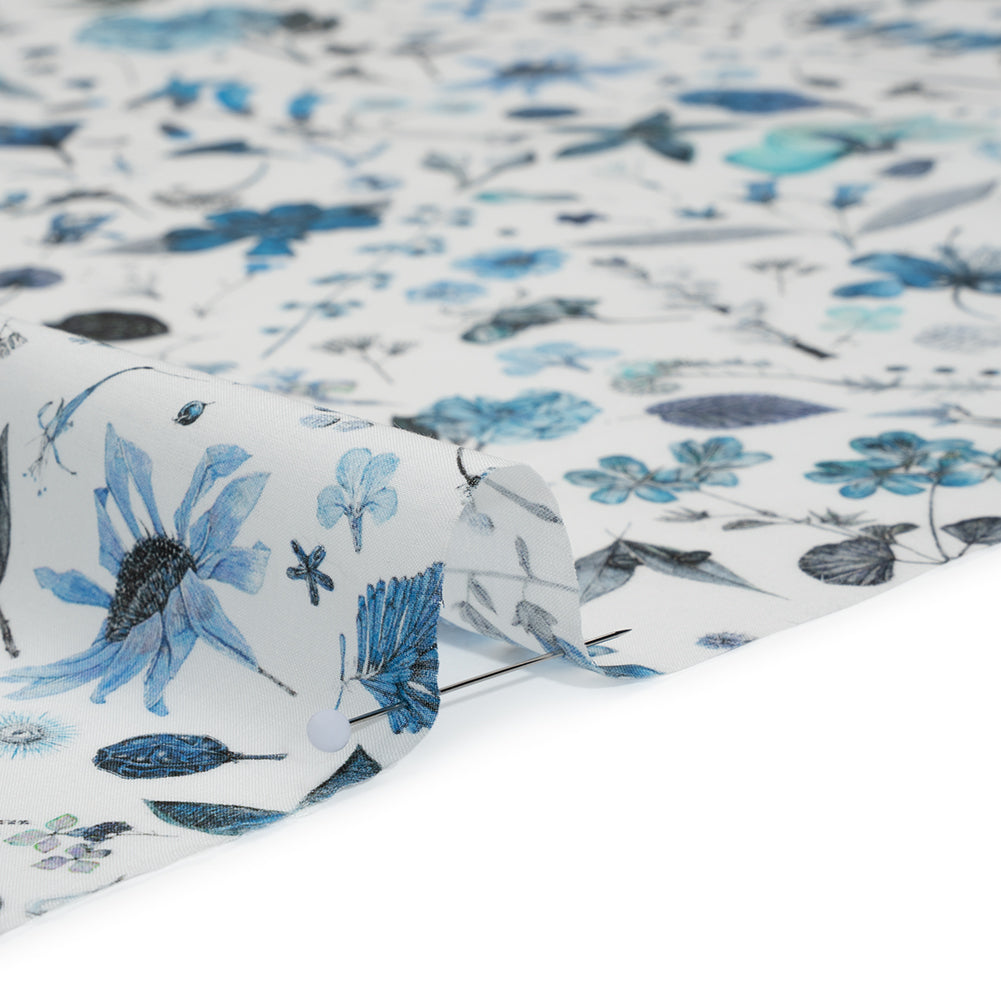 Liberty Fabrics Tana Lawn® - Floral Eve Light Blue - Cobalt, Gray and White Scattered Plants and Flowers - Full - Image 4 of 6 Liberty Fabrics Tana Lawn® - Floral Eve Light Blue - Cobalt, Gray and White Scattered Plants and Flowers - Full - Image 4 of 6