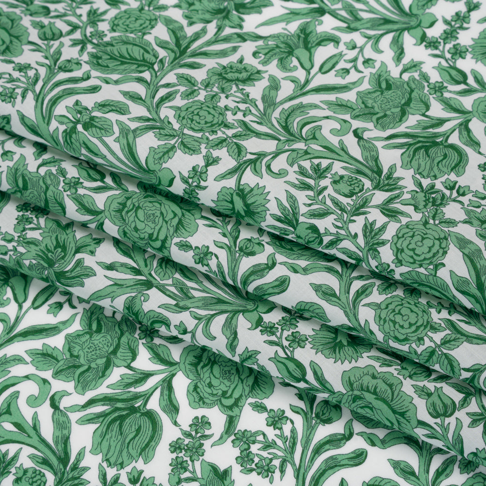 Liberty Fabrics Tana Lawn® - Sambourne Green - Dark Mint Green and White Fancy Roses - Detail Liberty Fabrics Tana Lawn® - Sambourne Green - Dark Mint Green and White Fancy Roses - Detail