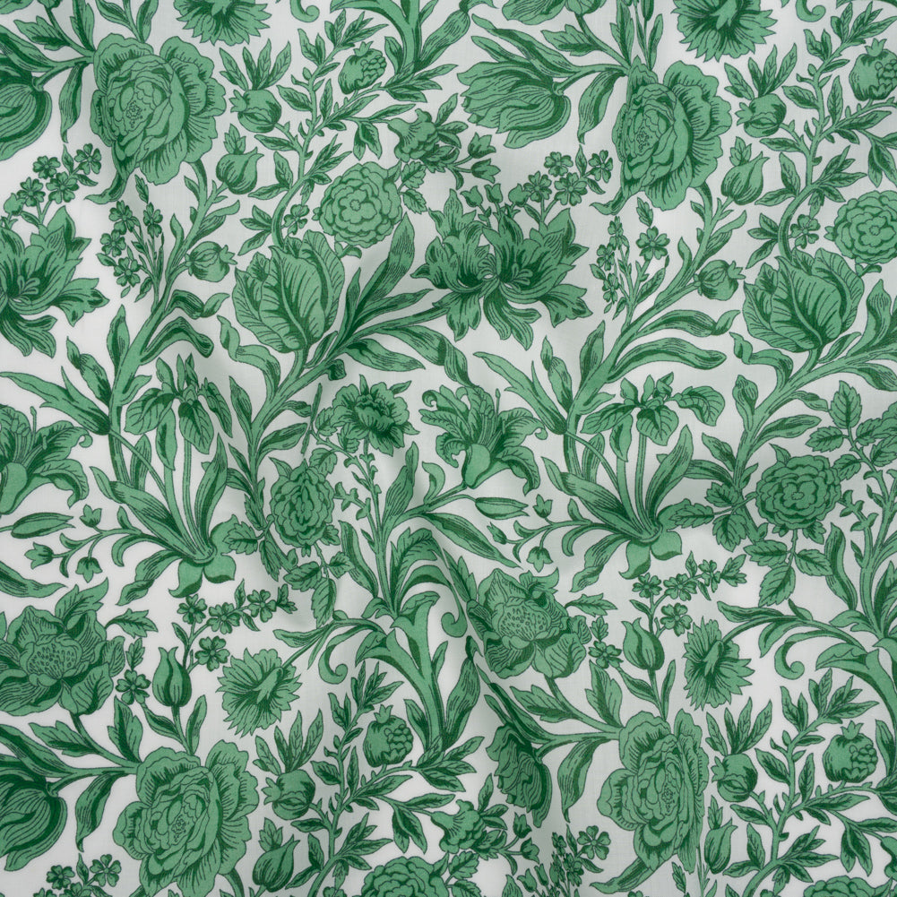 Liberty Fabrics Tana Lawn® - Sambourne Green - Dark Mint Green and White Fancy Roses - Drape Liberty Fabrics Tana Lawn® - Sambourne Green - Dark Mint Green and White Fancy Roses - Drape