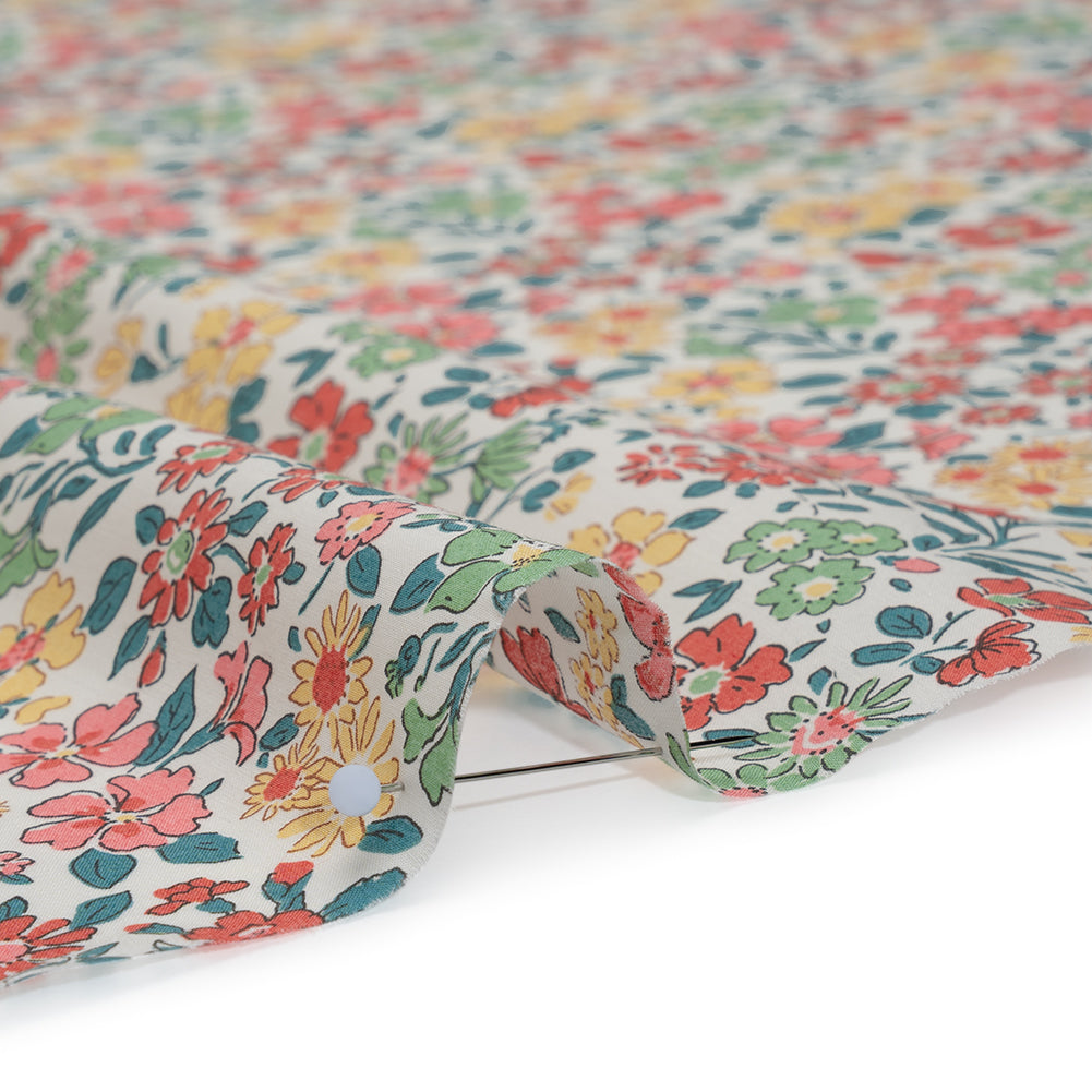 Liberty Fabrics Tana Lawn® - Annabella Multi Pastel - Red, Yellow and Blue Green Floral - Detail Liberty Fabrics Tana Lawn® - Annabella Multi Pastel - Red, Yellow and Blue Green Floral - Detail