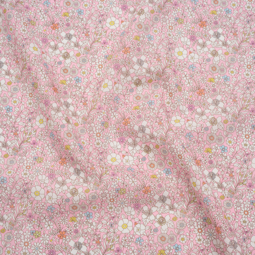 Liberty Fabrics Tana Lawn® - June's Meadow Pink - Baby Pink, White and Rainbow Illustrated Flowers Liberty Fabrics Tana Lawn® - June's Meadow Pink - Baby Pink, White and Rainbow Illustrated Flowers