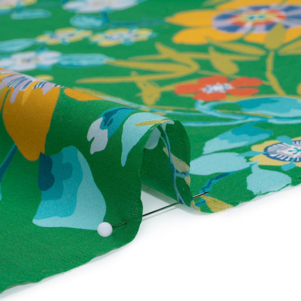 Liberty Fabrics Tana Lawn® - Pavilion Green - Kelly Green, Blue and Red Bold Florals - Detail Liberty Fabrics Tana Lawn® - Pavilion Green - Kelly Green, Blue and Red Bold Florals - Detail