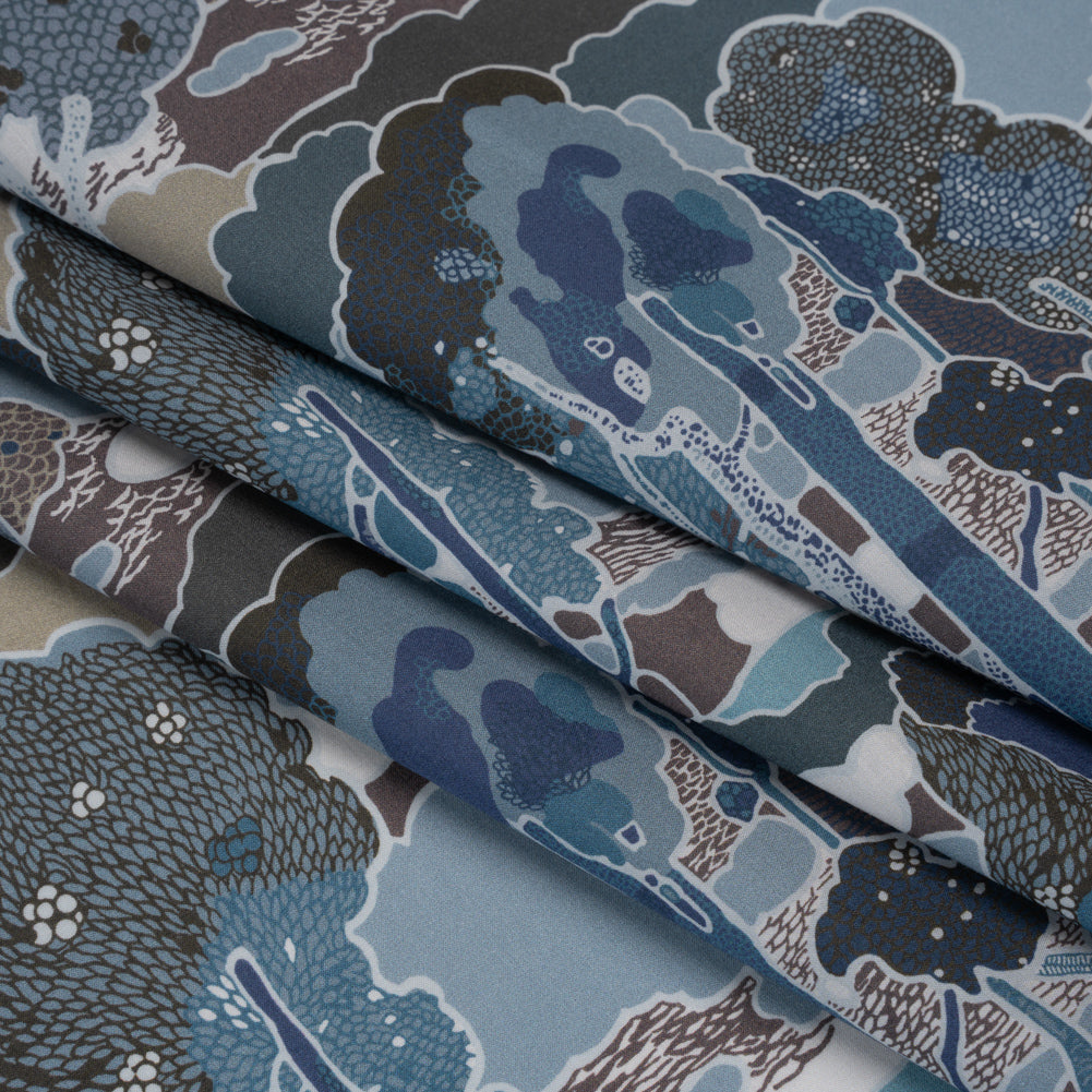 Liberty Fabrics Tana Lawn® - Prospect Road Dark Blue - Navy, Storm Blue and Brown Tree Filled Landscape - Folded Liberty Fabrics Tana Lawn® - Prospect Road Dark Blue - Navy, Storm Blue and Brown Tree Filled Landscape - Folded