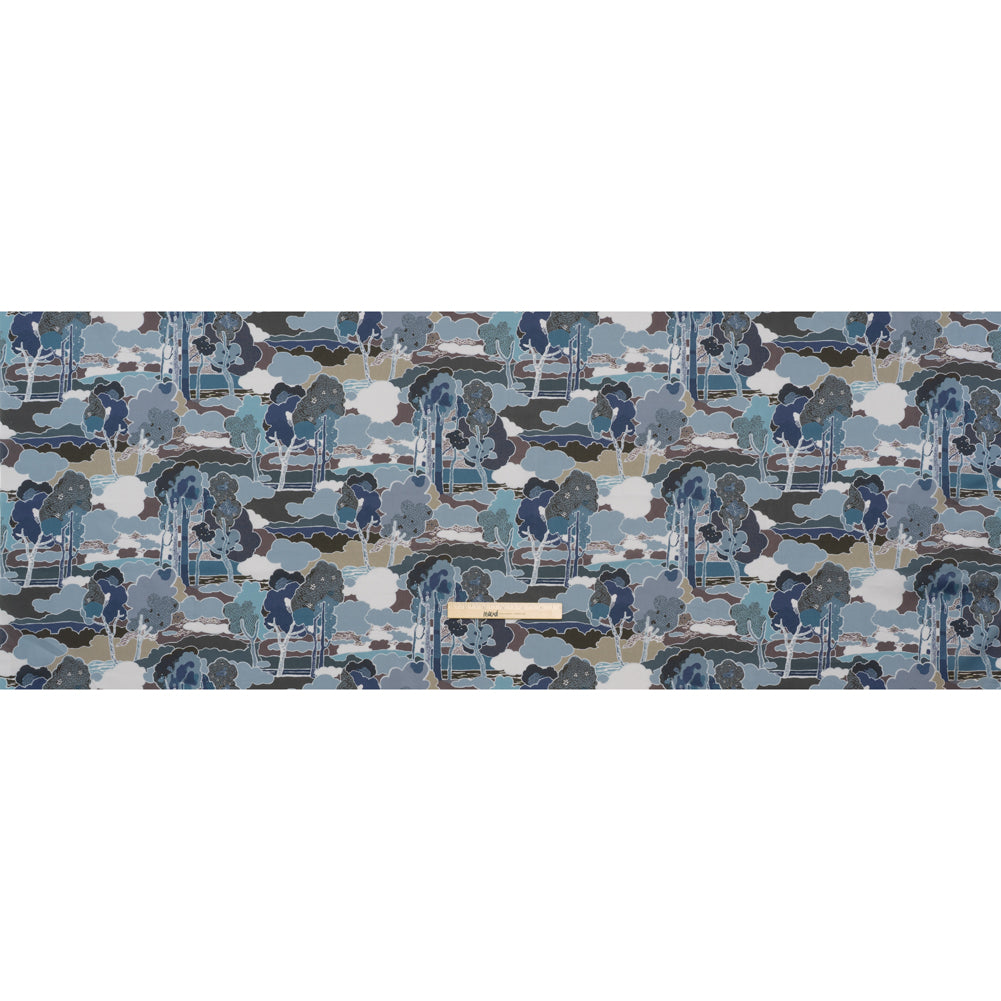 Liberty Fabrics Tana Lawn® - Prospect Road Dark Blue - Navy, Storm Blue and Brown Tree Filled Landscape - Full Liberty Fabrics Tana Lawn® - Prospect Road Dark Blue - Navy, Storm Blue and Brown Tree Filled Landscape - Full