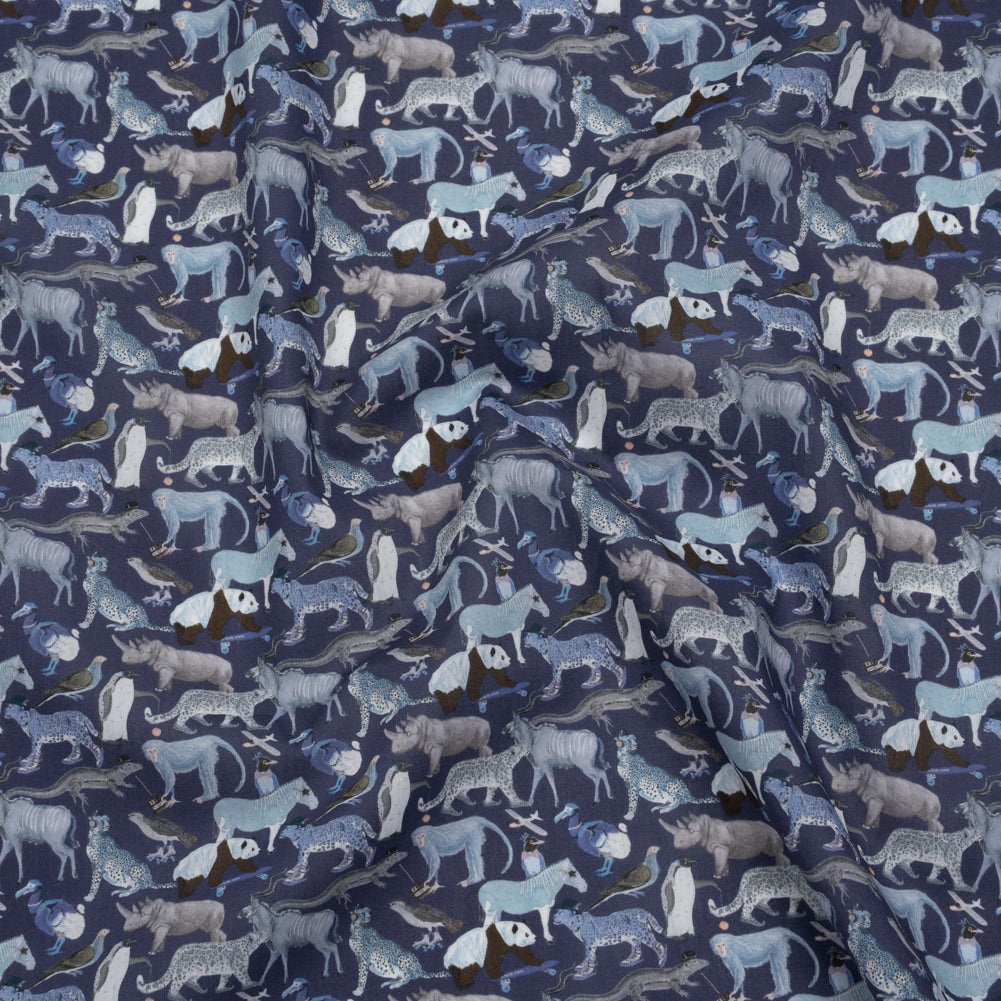 Liberty Fabrics Tana Lawn® - Quey 2 Dark Blue - Blue, Gray and White Animals with Clothes Liberty Fabrics Tana Lawn® - Quey 2 Dark Blue - Blue, Gray and White Animals with Clothes