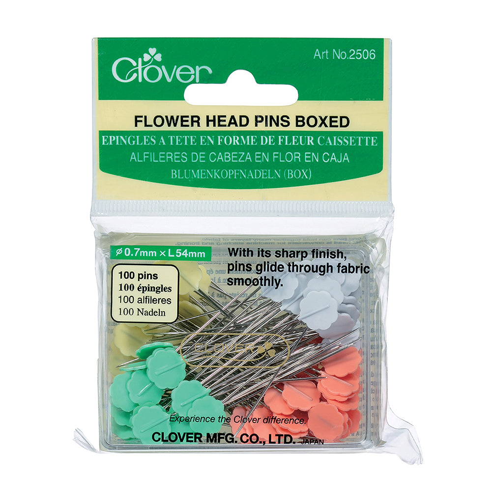 Clover Flower Head Pins Box for Medium Weight Fabrics - 100 ct Drape Clover Flower Head Pins Box for Medium Weight Fabrics - 100 ct Drape