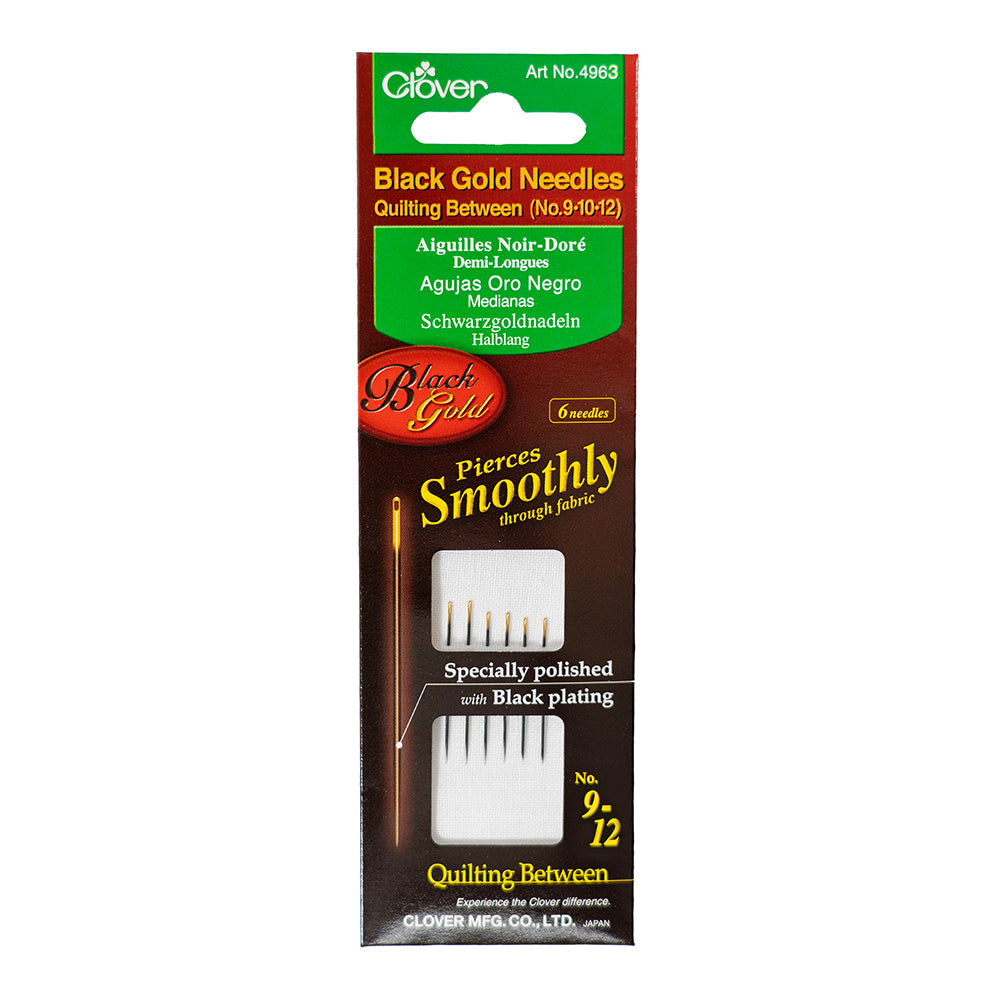 Clover Black Gold Quilting Between Needles - Assorted Sizes 9, 10, 12 - 6 ct - Detail Clover Black Gold Quilting Between Needles - Assorted Sizes 9, 10, 12 - 6 ct - Detail