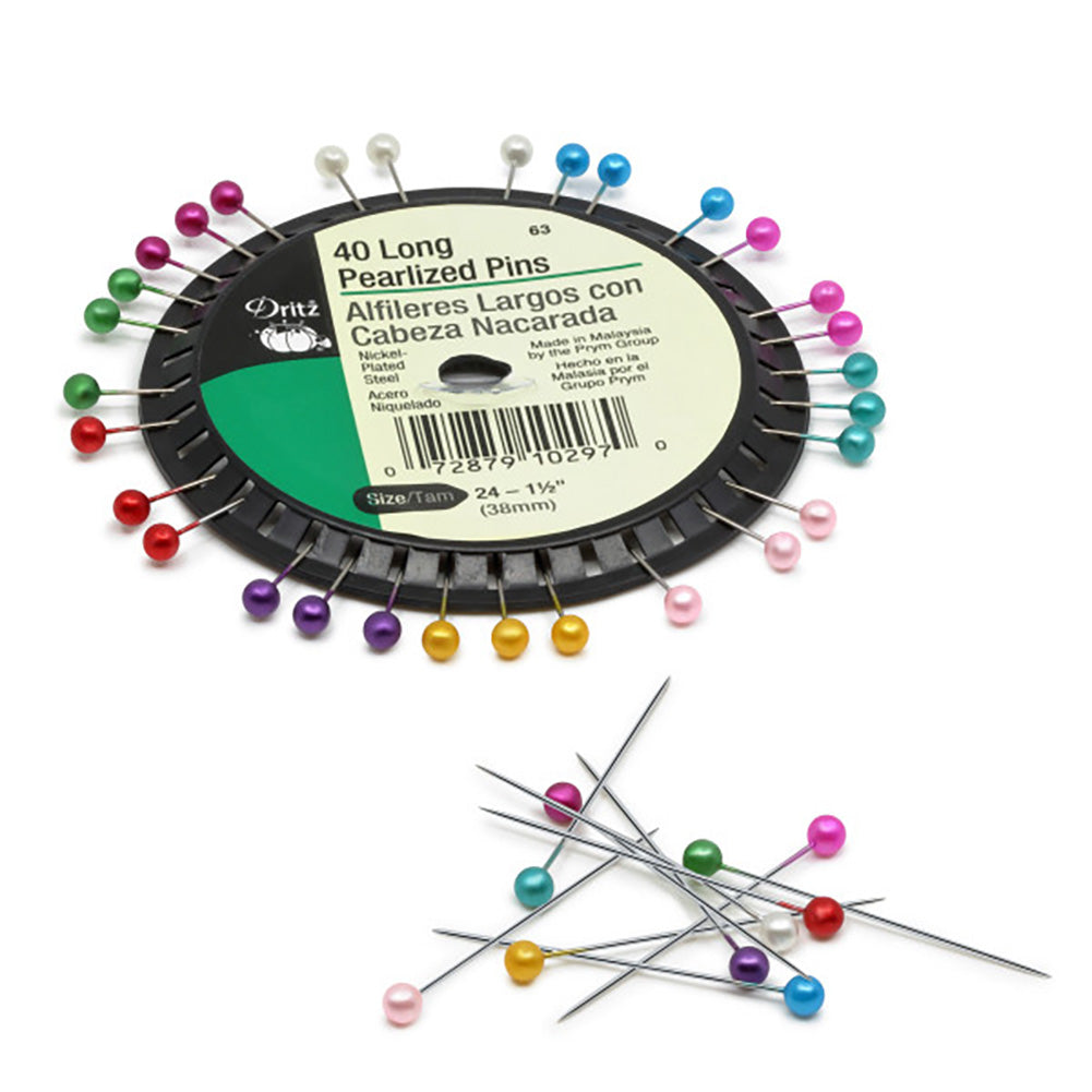 Dritz Long Pearlized Pins - 1.5" Assorted Colors - 40 ct Full Dritz Long Pearlized Pins - 1.5" Assorted Colors - 40 ct Full