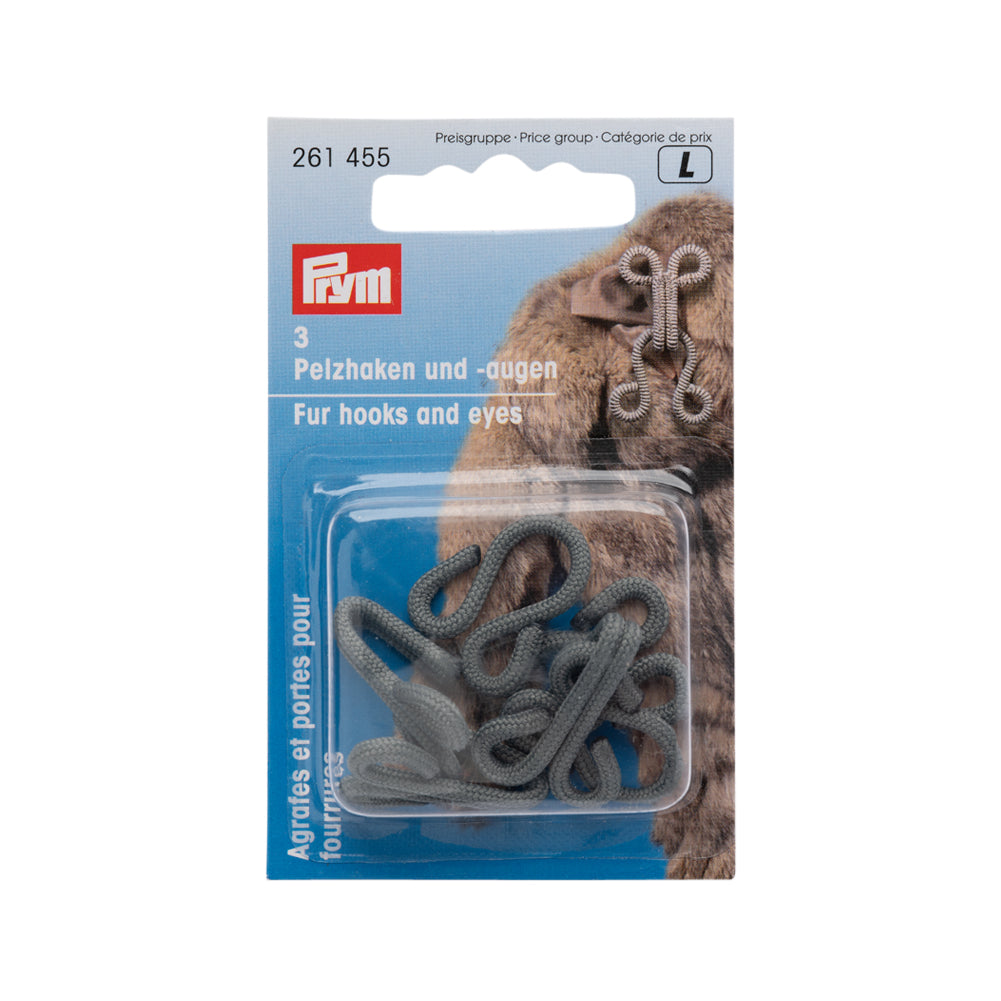 Prym Fur Hooks & Eyes - Gray Fabric Covered - 3 Sets Prym Fur Hooks & Eyes - Gray Fabric Covered - 3 Sets