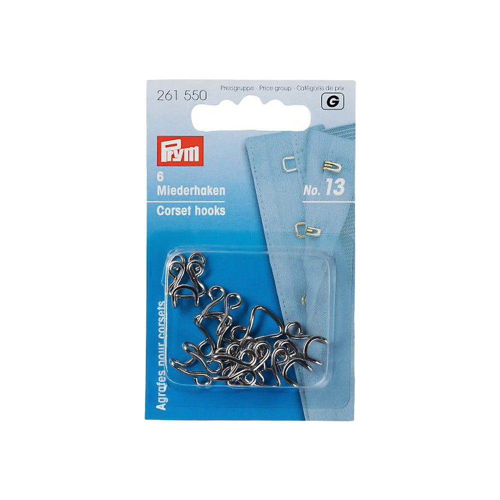 Prym Corset Hooks & Eyes - Silver Size 13 - 6 Sets Prym Corset Hooks & Eyes - Silver Size 13 - 6 Sets