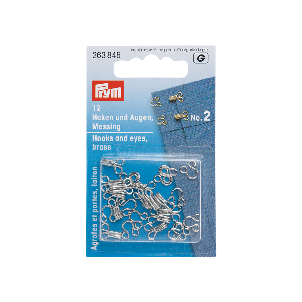 Prym Hooks & Eyes - Silver Size 2 - 12 Sets Prym Hooks & Eyes - Silver Size 2 - 12 Sets