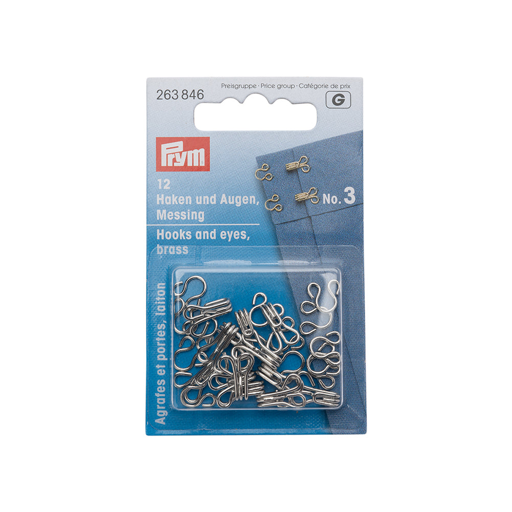 Prym Hooks & Eyes - Silver Size 3 - 12 Sets Prym Hooks & Eyes - Silver Size 3 - 12 Sets