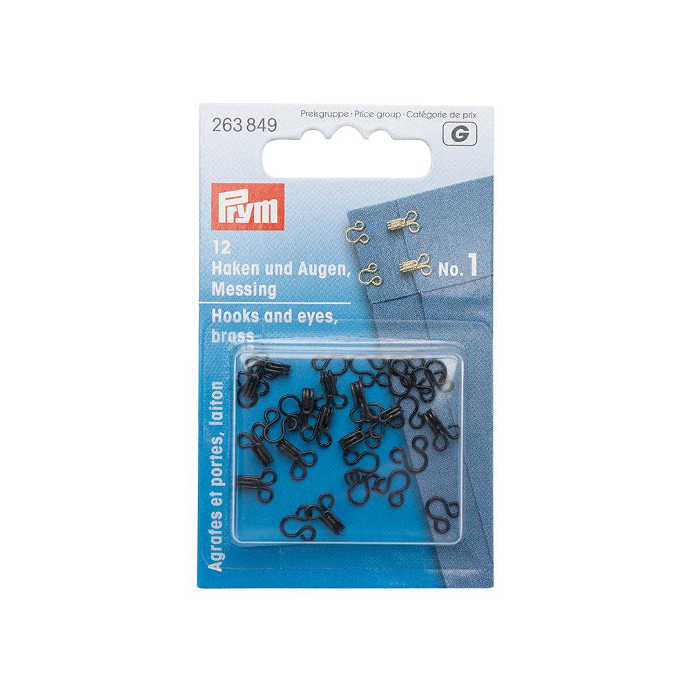 Prym Hooks & Eyes - Black Size 1 - 12 Sets Prym Hooks & Eyes - Black Size 1 - 12 Sets