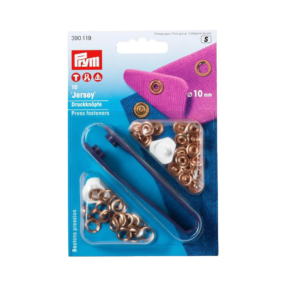 Prym Jersey Press Fasteners and Tools - Copper-Plated 10mm - 10pc Prym Jersey Press Fasteners and Tools - Copper-Plated 10mm - 10pc
