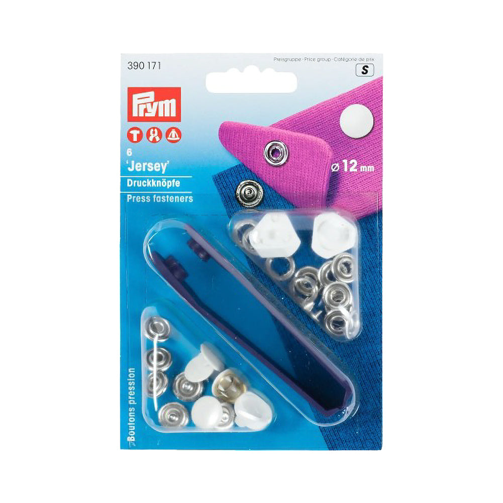 Prym Jersey Press Fasteners and Tools - White Capped 12mm - 6pc Prym Jersey Press Fasteners and Tools - White Capped 12mm - 6pc