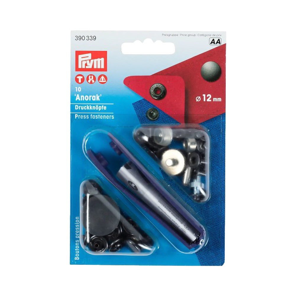 Prym Anorak Press Fasteners with Tools - Oxidized Black 12mm - 10pc Prym Anorak Press Fasteners with Tools - Oxidized Black 12mm - 10pc